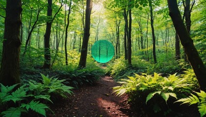 Wall Mural - Green Sphere in a Forest.