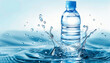 © Steven - A plastic water bottle splashing into clear blue water, creating dynamic water droplets and ripples emphasizing purity and freshness.