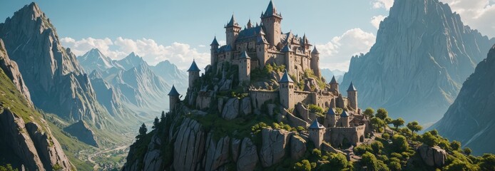 Poster - Majestic Castle Perched on a Mountain Peak.