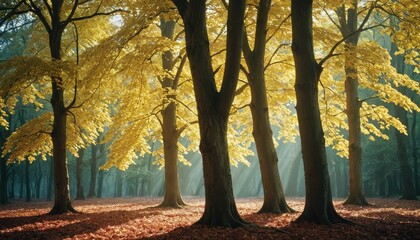 Wall Mural - Golden Sunlight Through Autumn Trees.