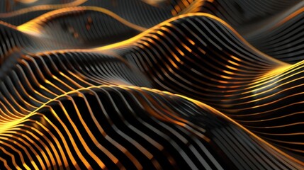 Poster - Abstract Gold and Black Wavy Lines