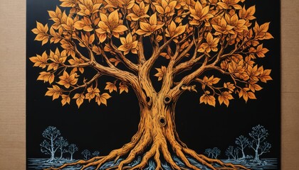 Poster - Golden Tree Illustration.