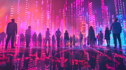 Canvas Print - Silhouettes of People in a Futuristic Cityscape