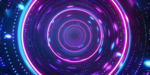 Poster - A digital concept with neon vortex light tunnel, vibrant colors, and a mesmerizing glowing effect