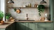 © Natalia S. - Interior design kitchen with copper colored faucet and sink, wooden countertop and tiled backsplash
