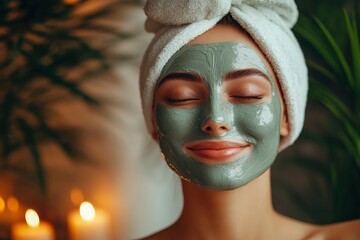 Wall Mural - Woman in mask on face in spa beauty salon , ai