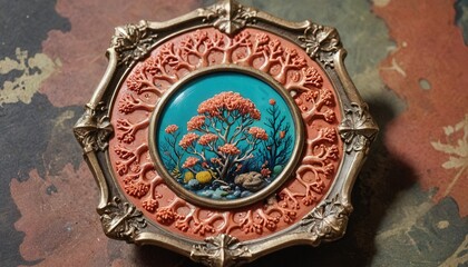 Wall Mural - Antique Ornate Frame with Coral Reef Artwork.