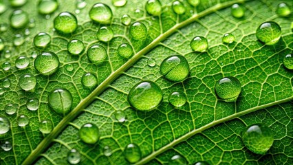 Wall Mural - Close-up of a green leaf covered in raindrops , nature, environment, foliage, wet, water, rainy day, macro, close-up, fresh