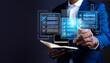 © Khaisan - Agenda meeting appointment activity information concept. Businessman holding virtual Agenda
