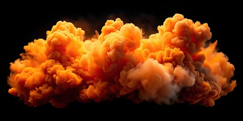 Sticker - Intense orange smoke blast with thick, rolling clouds, isolated on a background , vibrant, abstract, intense, fiery