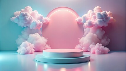 Sticker - Cute podium presentation with clouds, pink and blue soft light , cute,podium, clouds, pink, blue, soft light, presentation, design