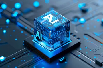 Poster - AI Processor Chip Enhanced with Glowing Neon Lights