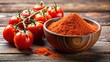 © Sujid - Tomato powder in a bowl with fresh tomatoes in the background , food, seasoning, ingredient, red, spice, healthy