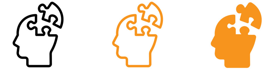 Aufkleber - People Head with Puzzles Icon Set Mental Health Illustrations for Therapy and Psychology