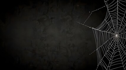 Creepy hanging spider web or cobweb on black, top border. Spooky Halloween or gothic background. Generative AI