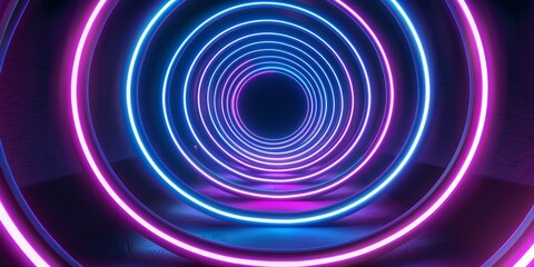 Poster - A neon tunnel being lit up with blue and pink lights, captures an enchanting cyberpunk vibe