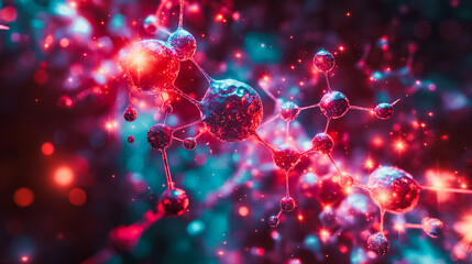 Poster - A close up of a red and blue molecular structure
