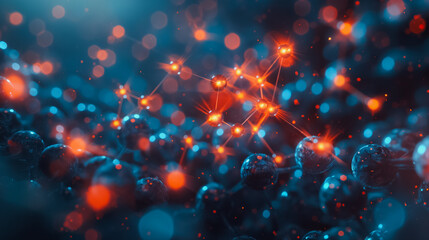 Poster - Futuristic digital graphic of molecular structures and neural networks, highlighting breakthroughs in biotechnology and scientific innovation.
