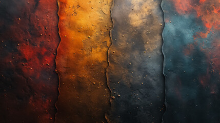 Poster - A colorful abstract painting with a blue stripe in the middle. The colors are vibrant and the painting has a sense of depth and texture
