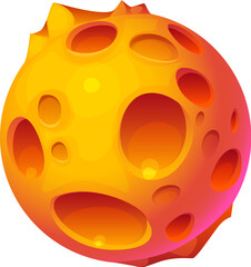 Poster - Cartoon fantasy galaxy alien space planet. Vector yellow sphere with large craters. Moon globe glowing brightly in cosmos or universe. Sci-fi game asset, astronomy object, asteroid, comet or meteor