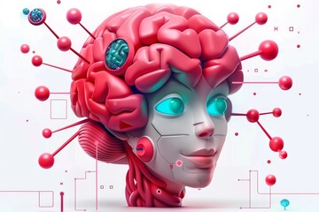 Canvas Print - Brain model with circuit connections in a tech environment, symbolizing the wired world of digital thought.