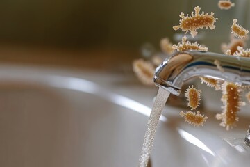 Contaminated Water Flowing from a Faucet with Bacteria