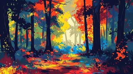 Wall Mural - Vibrant Autumn Forest Path