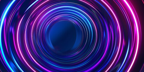 Poster - This design features a vibrant and futuristic neon circular pattern in blue and pink hues