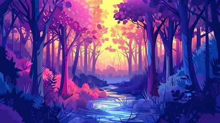 Wall Mural - Magical Forest Stream at Sunset