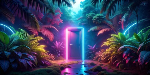 a synthwave interpretation of a neon portal