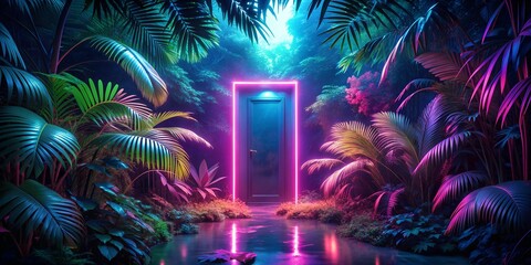 a synthwave interpretation of a neon portal