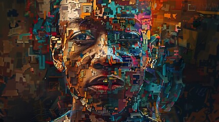 Wall Mural - Abstract Portrait with Geometric Patterns