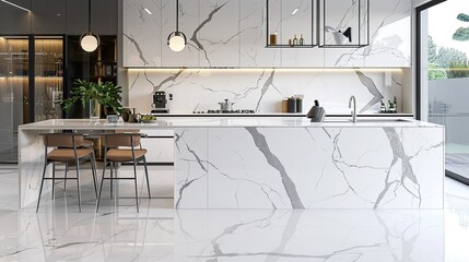 High-gloss white marble with detailed gray veins, capturing its sophisticated and refined appearance