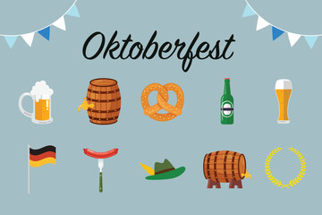 Set of Oktoberfest German festival in cartoon style