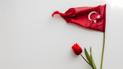 Wall Mural - Turkish Flag and Red Tulip on White Background