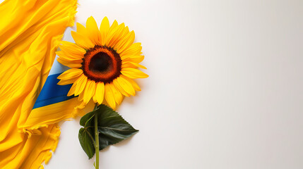 Wall Mural - Yellow Sunflower and Fabric on White Background