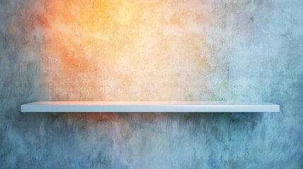 Aufkleber - A white shelf sits empty against a softly illuminated background, creating a tranquil and minimalist ambiance