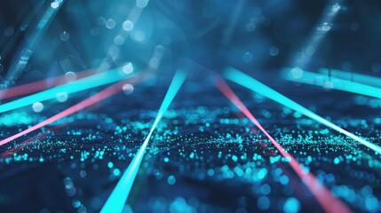 Poster - Sleek blue and pink light patterns emerge, illuminating a dark space with vibrant energy