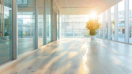 Poster - Light pours into a contemporary office space, highlighting minimalist design and a potted plant