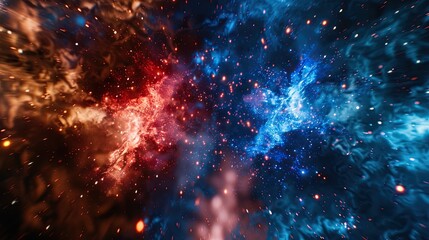 Wall Mural - Abstract Red and Blue Nebula with Sparkles