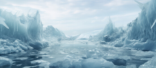 Poster - Serene Glacial Valley with Icebergs and Icicles