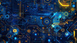 © Rendr art - electronic blue and yellow circuit board background