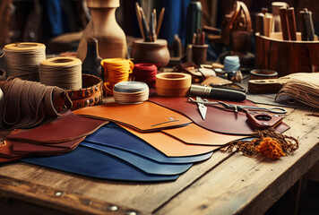 Wall Mural - Artisan Leather Crafting Workshop Essentials