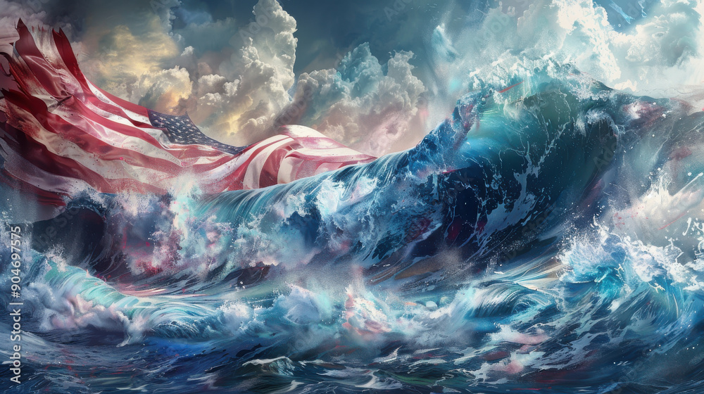 Stunningly realistic portrayal of a colossal ocean wave, blending ...