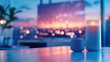 © admin_design - Smart Speakers on Table with Cityscape Sunset