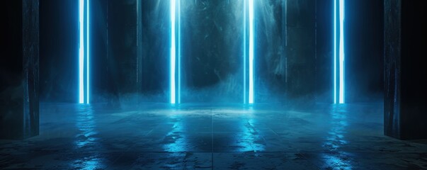 Fototapete - Abstract Blue Neon Lights