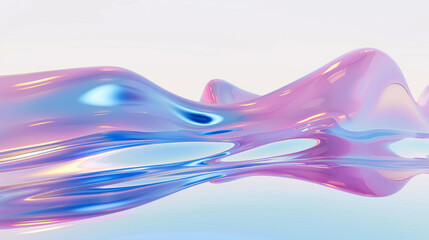 3D render of a colorful fluid landscape with blue and pink wavy surfaces with crystal glass-like laser texture fashion relaxing mountain water tech futuristic background poster