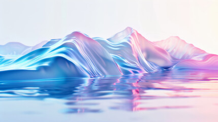 3D render of a colorful fluid landscape with blue and pink wavy surfaces with glass-like texture fashion relaxing mountain water tech futuristic background wallpaper