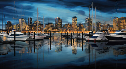 Wall Mural - Luxury Marina Under Twilight City Glow