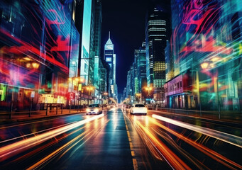 Wall Mural - Vibrant City Life: Urban Speed and Light Trails